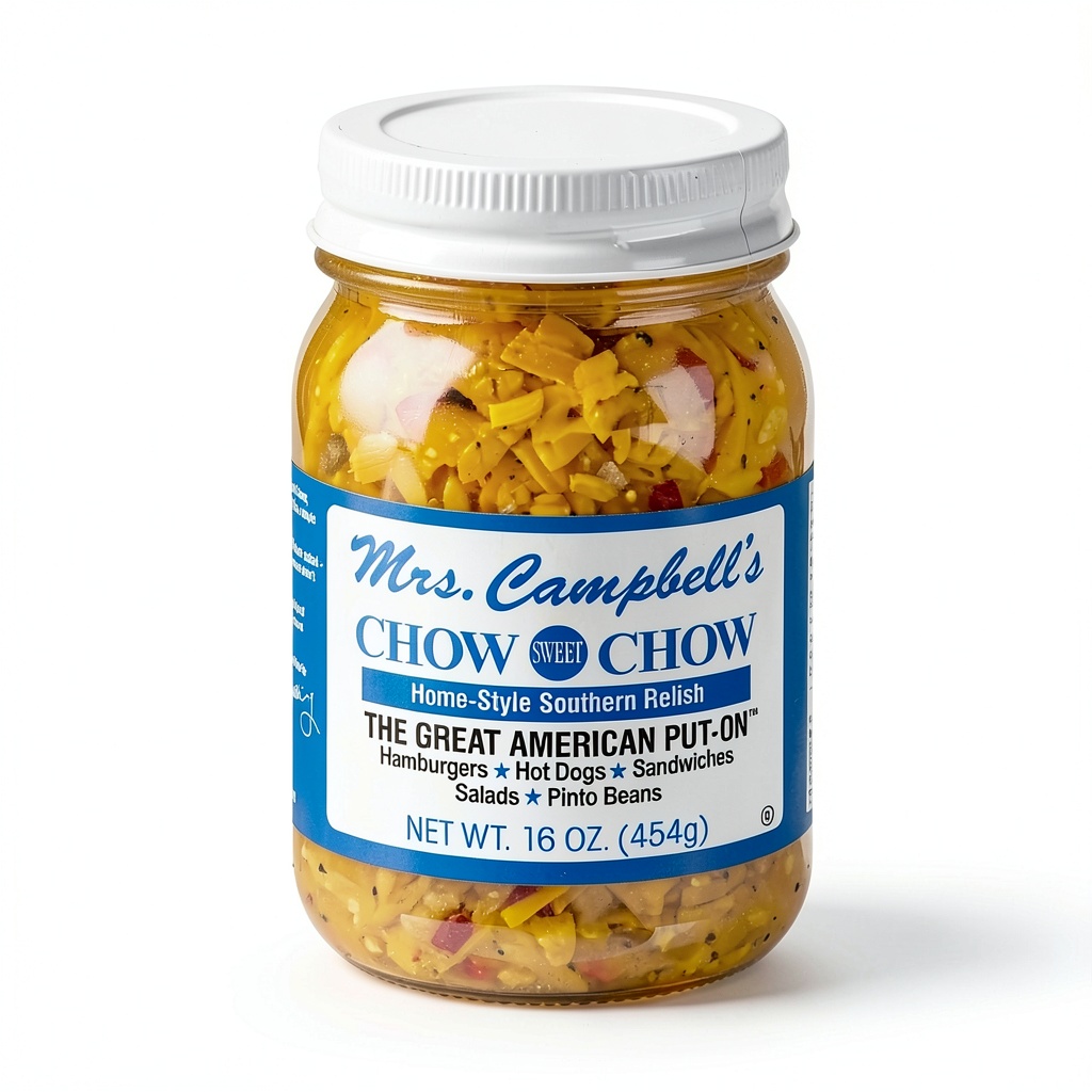 Sweet Chow Chow Relish being spooned onto a hot dog