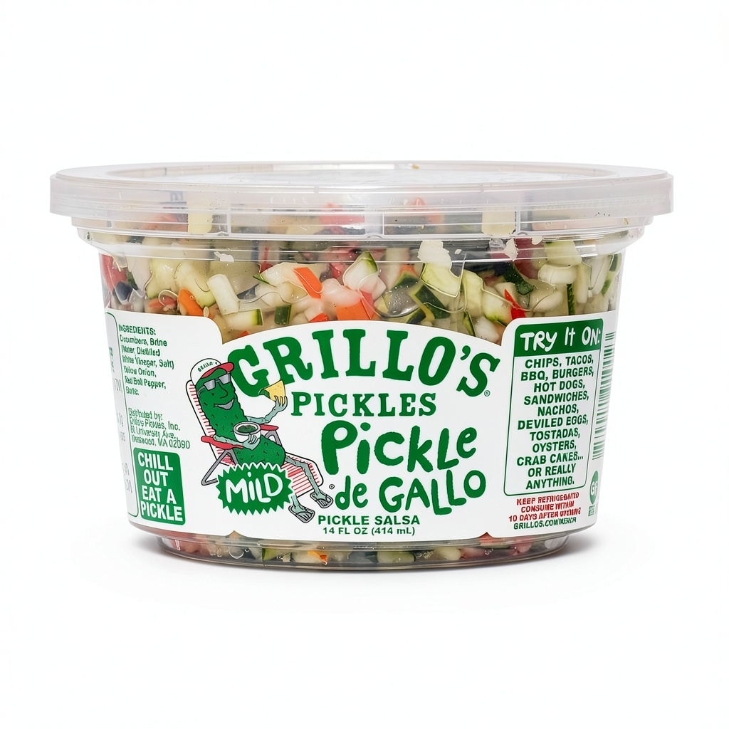 Grillo's Pickles Sweet Relish jar on a kitchen counter