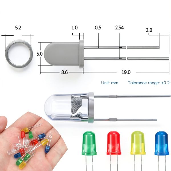 DAOKAI LED Diodes 5mm 5 Colors Low Power Long Life-5
