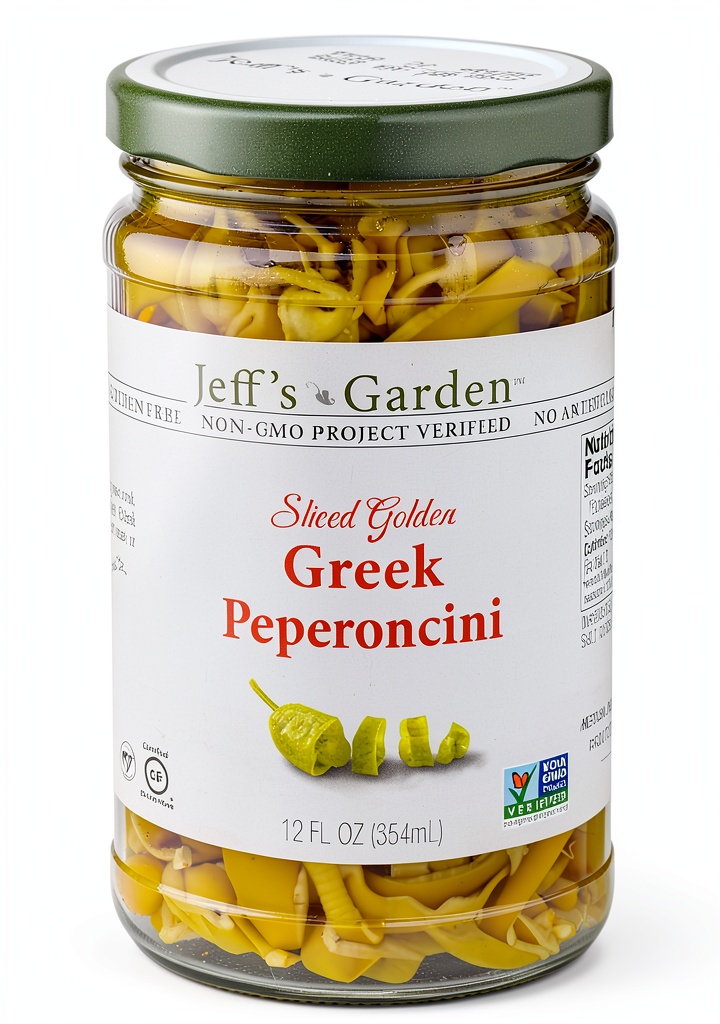 JEFF'S NATURALS Sliced Golden Greek Peperoncini on a kitchen counter